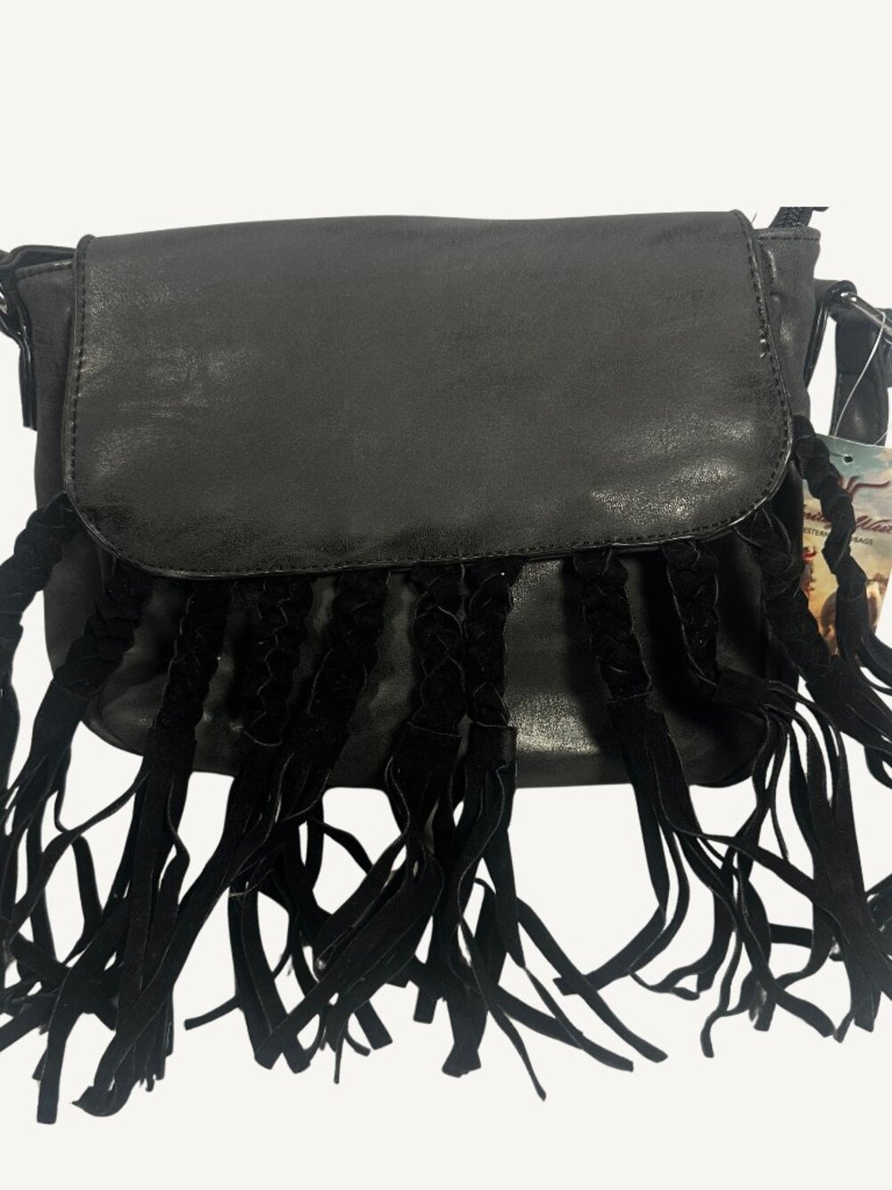 NWT Heritage West Black Braided Fringe Crossbody Boho Western Bag